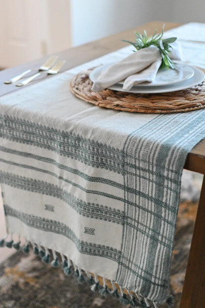 Bhujodi Table Runner - Blue and Cream - Maple Village Lane