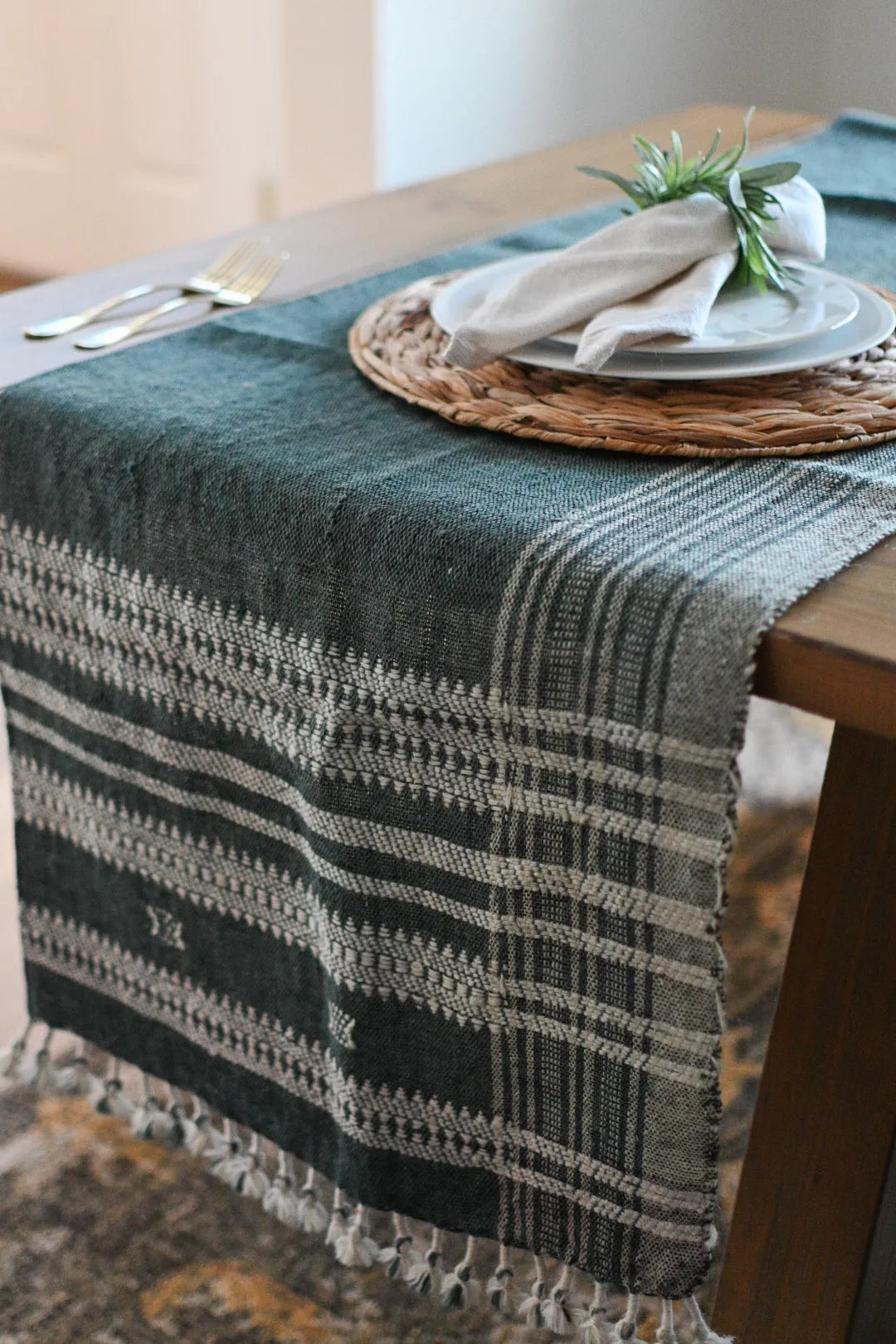 Bhujodi Table Runner - Dark Blue - Maple Village Lane