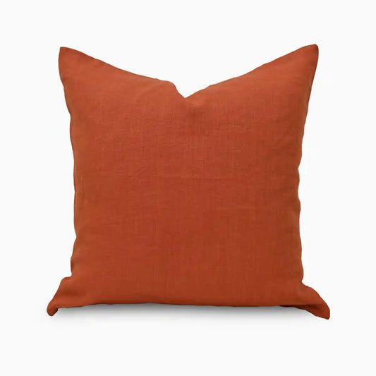 Leno Rust Orange Solid Linen Pillow Cover