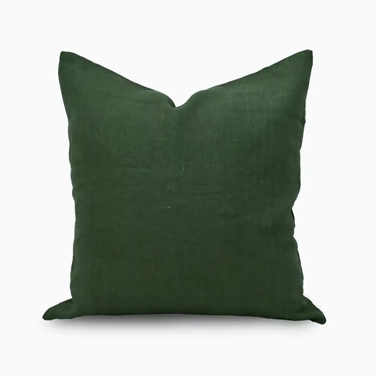 Aral Dark Green Solid Linen Pillow Cover