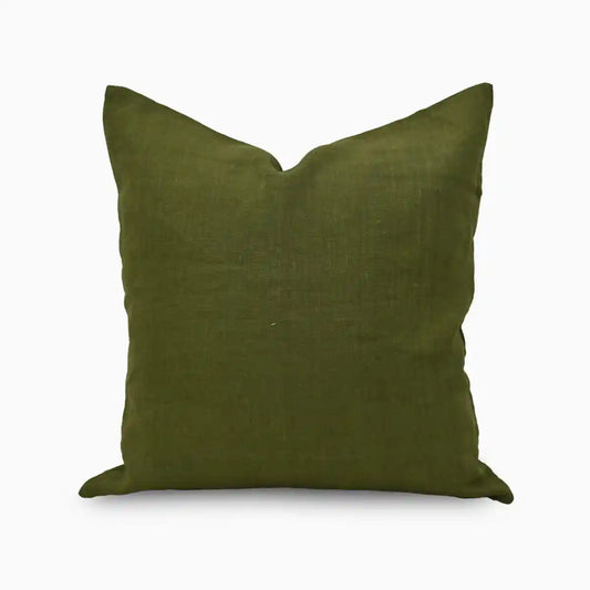 Eron Olive Green Solid Block Linen Pillow Cover