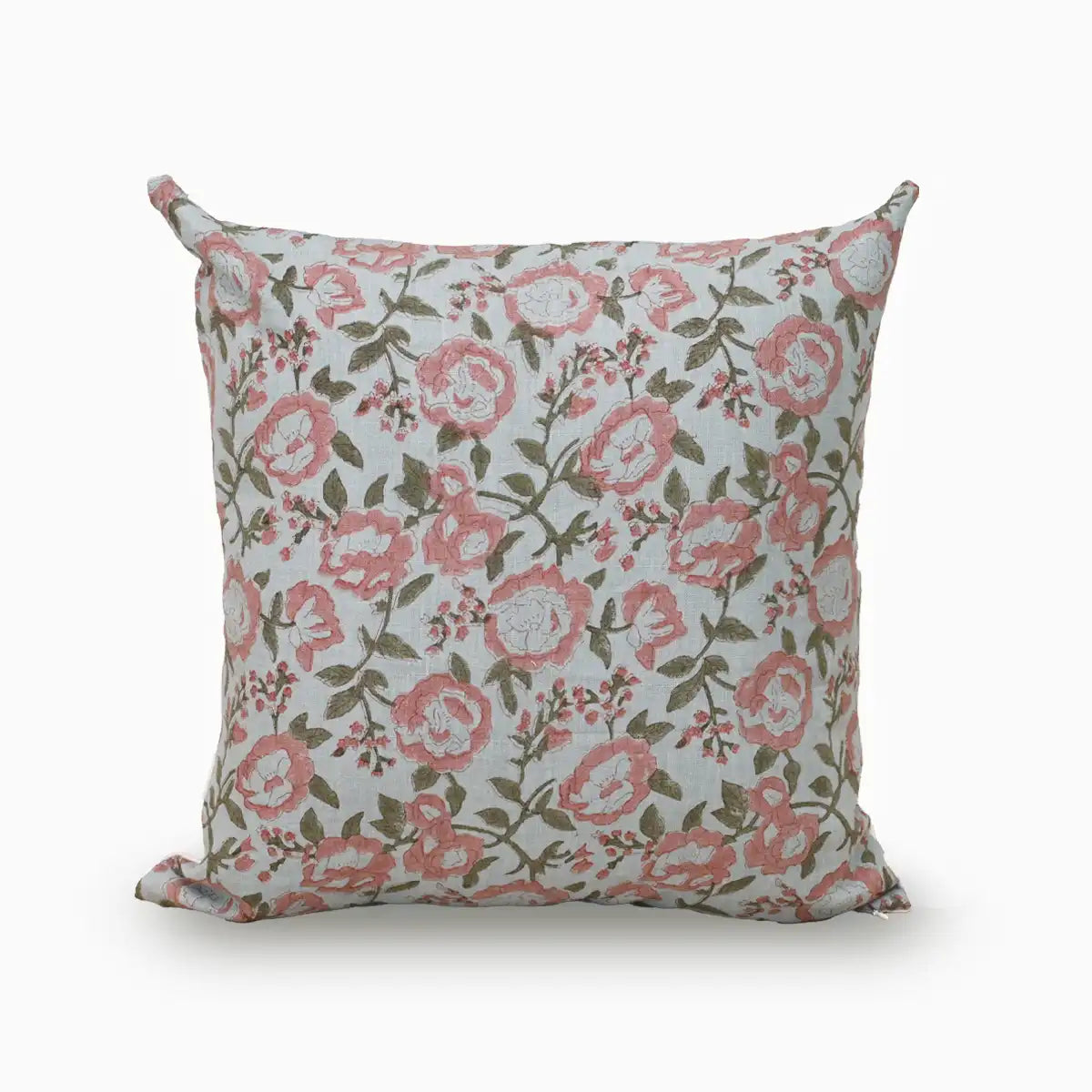 Meadow Coral Rose Washed Aqua Pillow Cover