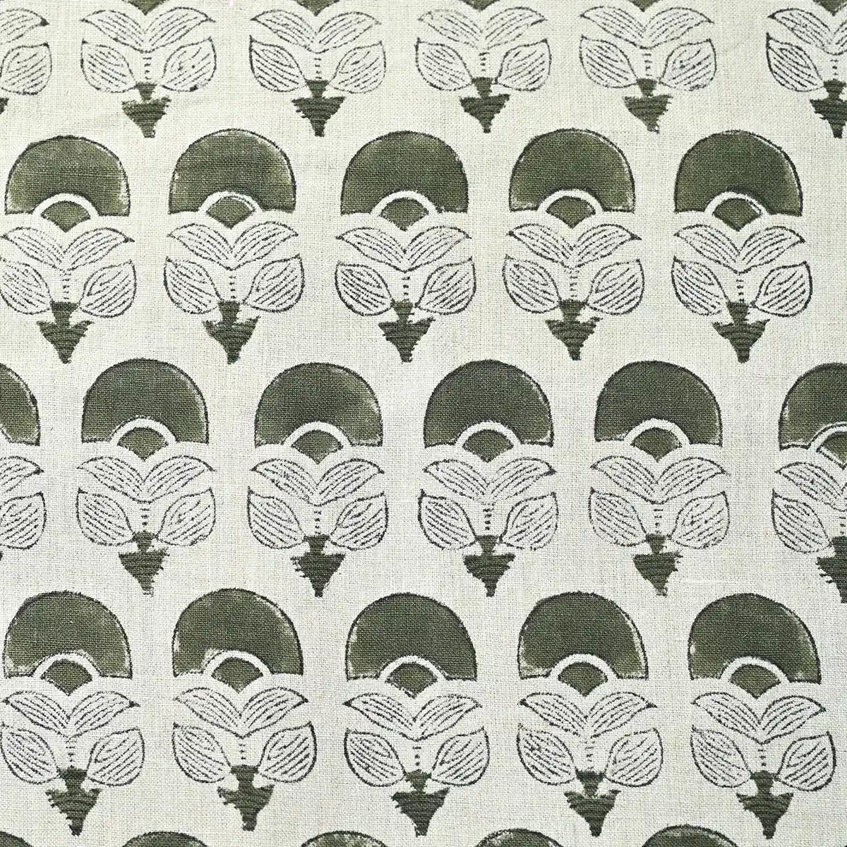 Butterfly Botanical Block Print Linen Fabric