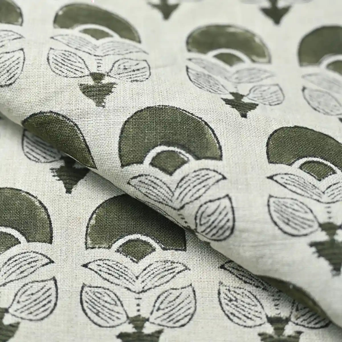 Butterfly Botanical Block Print Linen Fabric