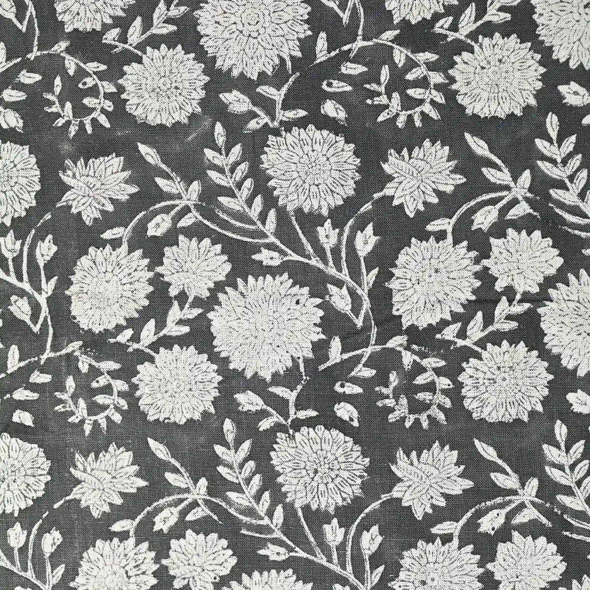 Loomis Floral Hand Block Print Linen Fabric