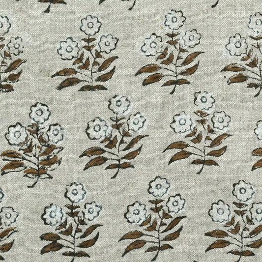 Baylen Floral Block Print Linen Fabric