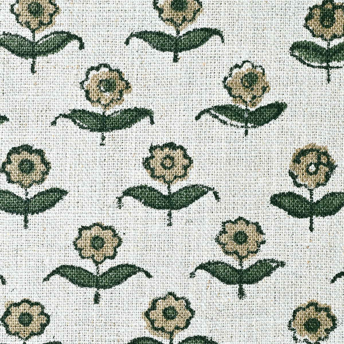 Yrolw Floral Hand Block Print Linen Fabric