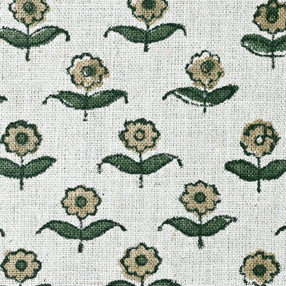 Yrolw Floral Hand Block Print Linen Fabric