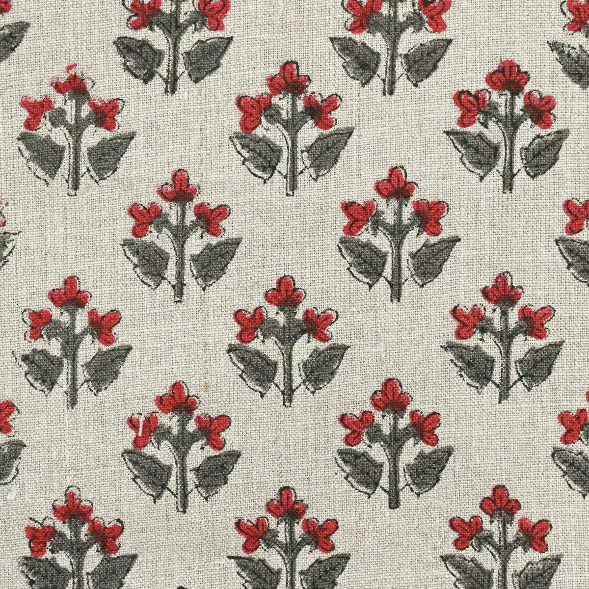 Indral Floral Block Print Linen Fabric
