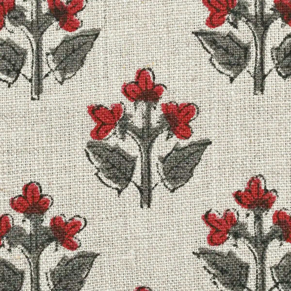 Indral Floral Block Print Linen Fabric