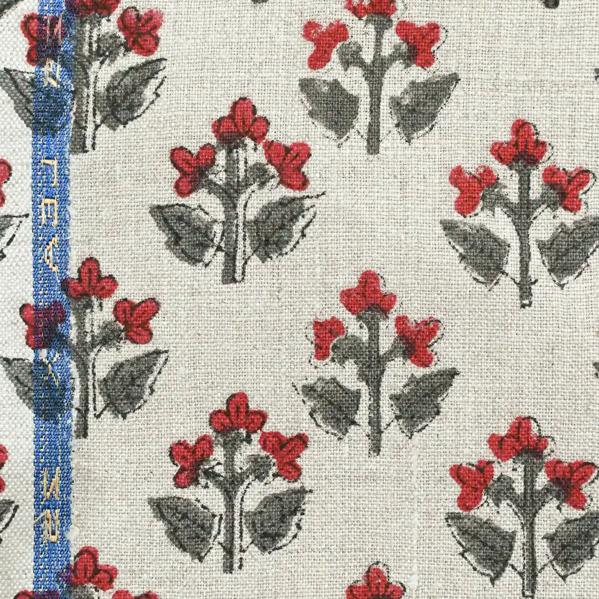 Indral Floral Block Print Linen Fabric