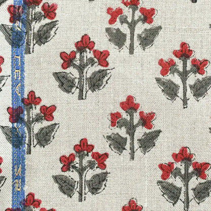 Indral Floral Block Print Linen Fabric