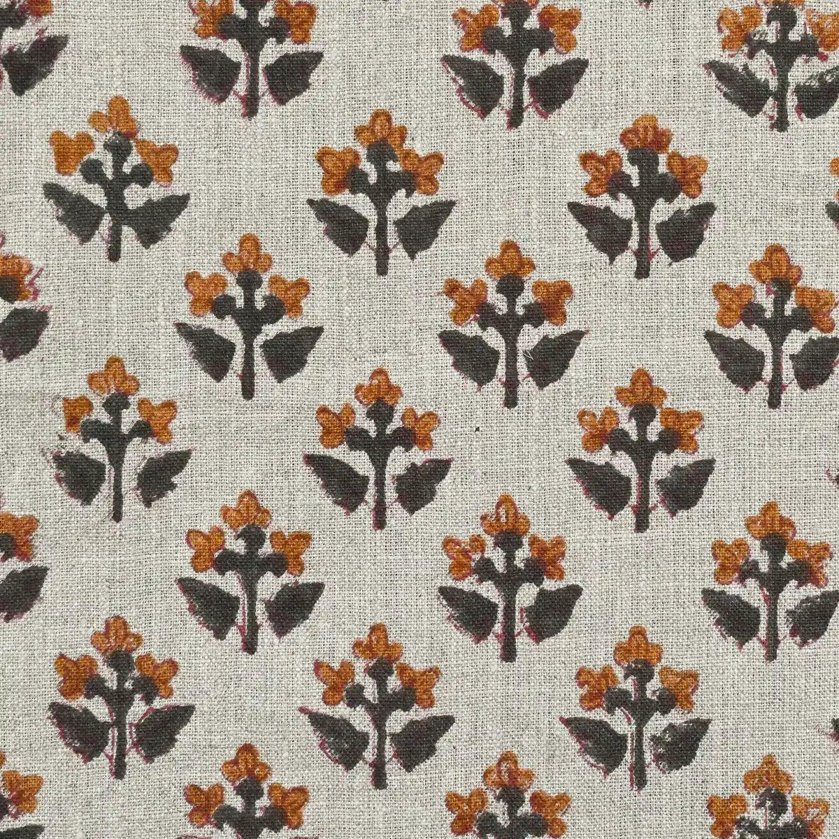 Indral Floral Block Print Linen Fabric