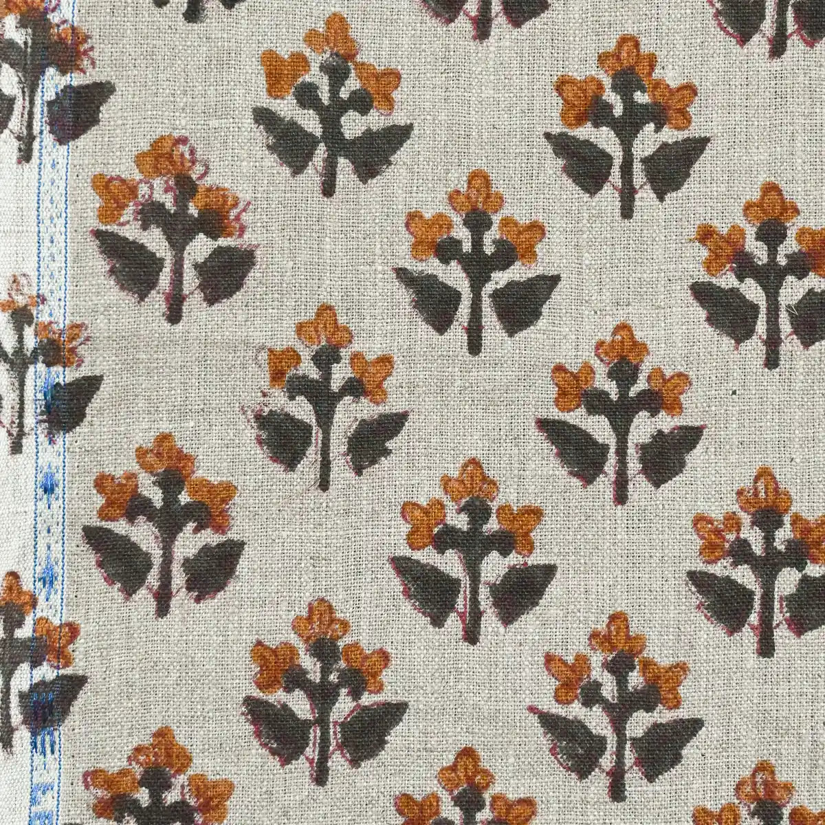 Indral Floral Block Print Linen Fabric