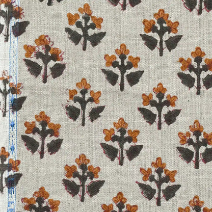 Indral Floral Block Print Linen Fabric