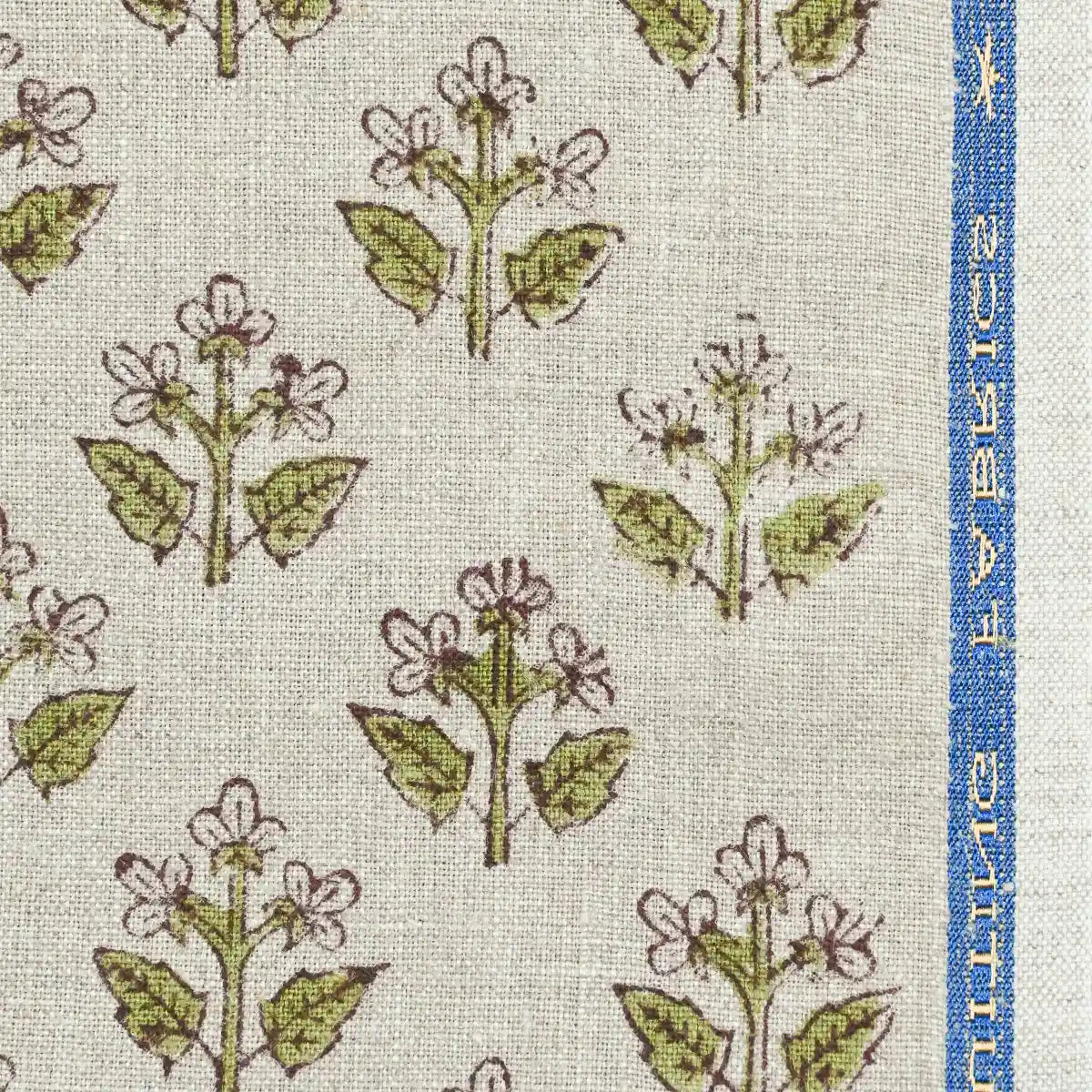 Indral Floral Block Print Linen Fabric
