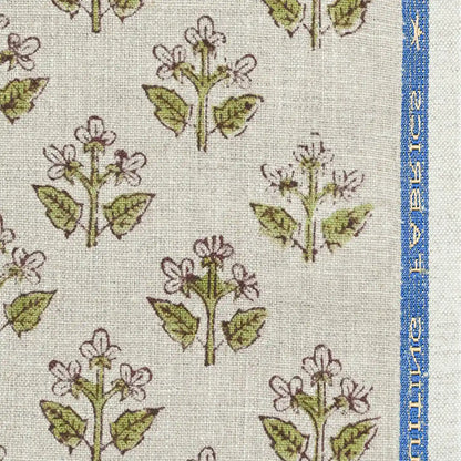 Indral Floral Block Print Linen Fabric