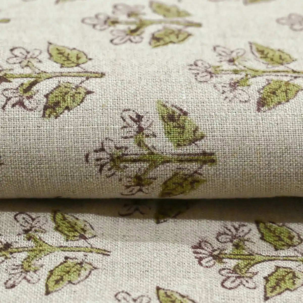 Indral Floral Block Print Linen Fabric