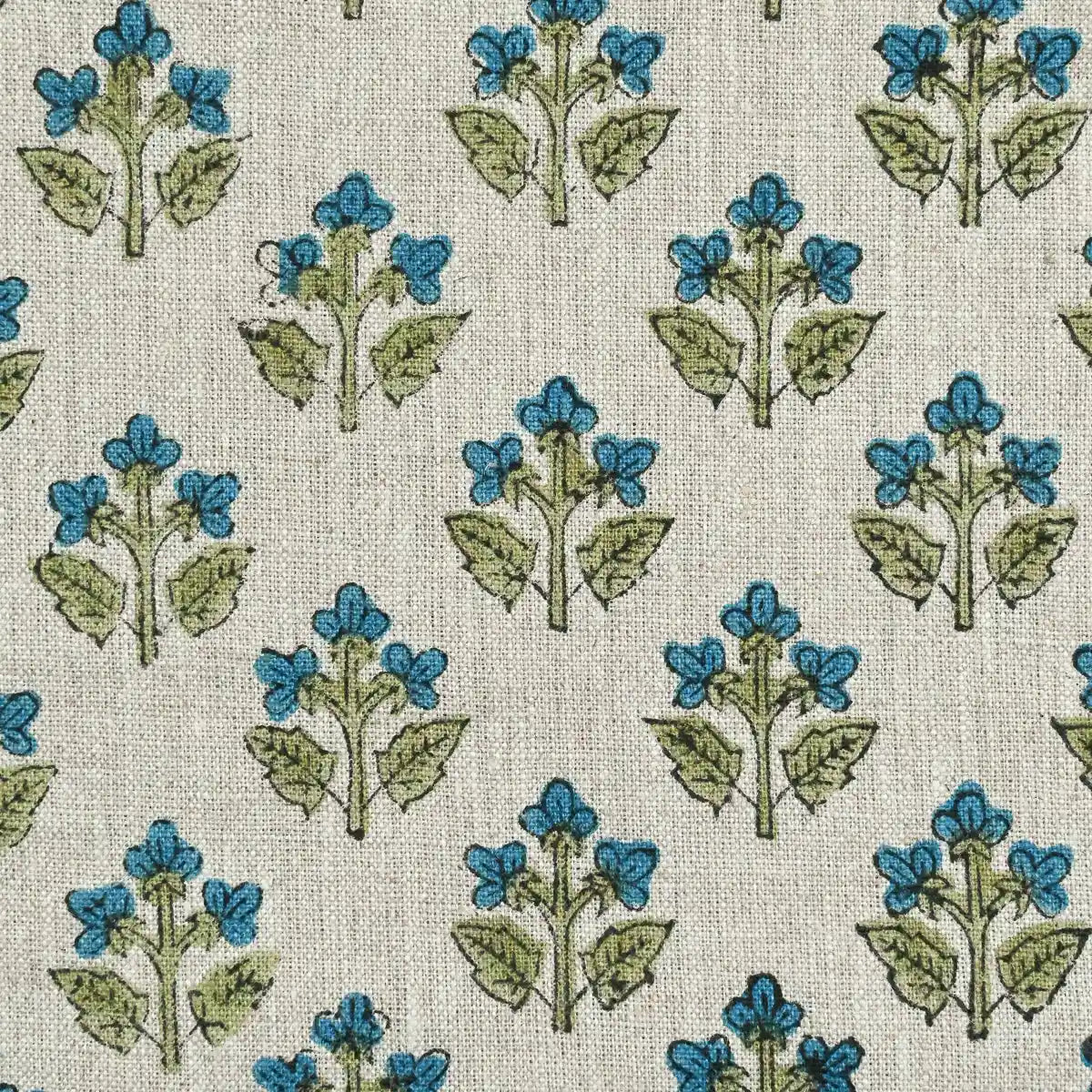 Indral Floral Block Print Linen Fabric