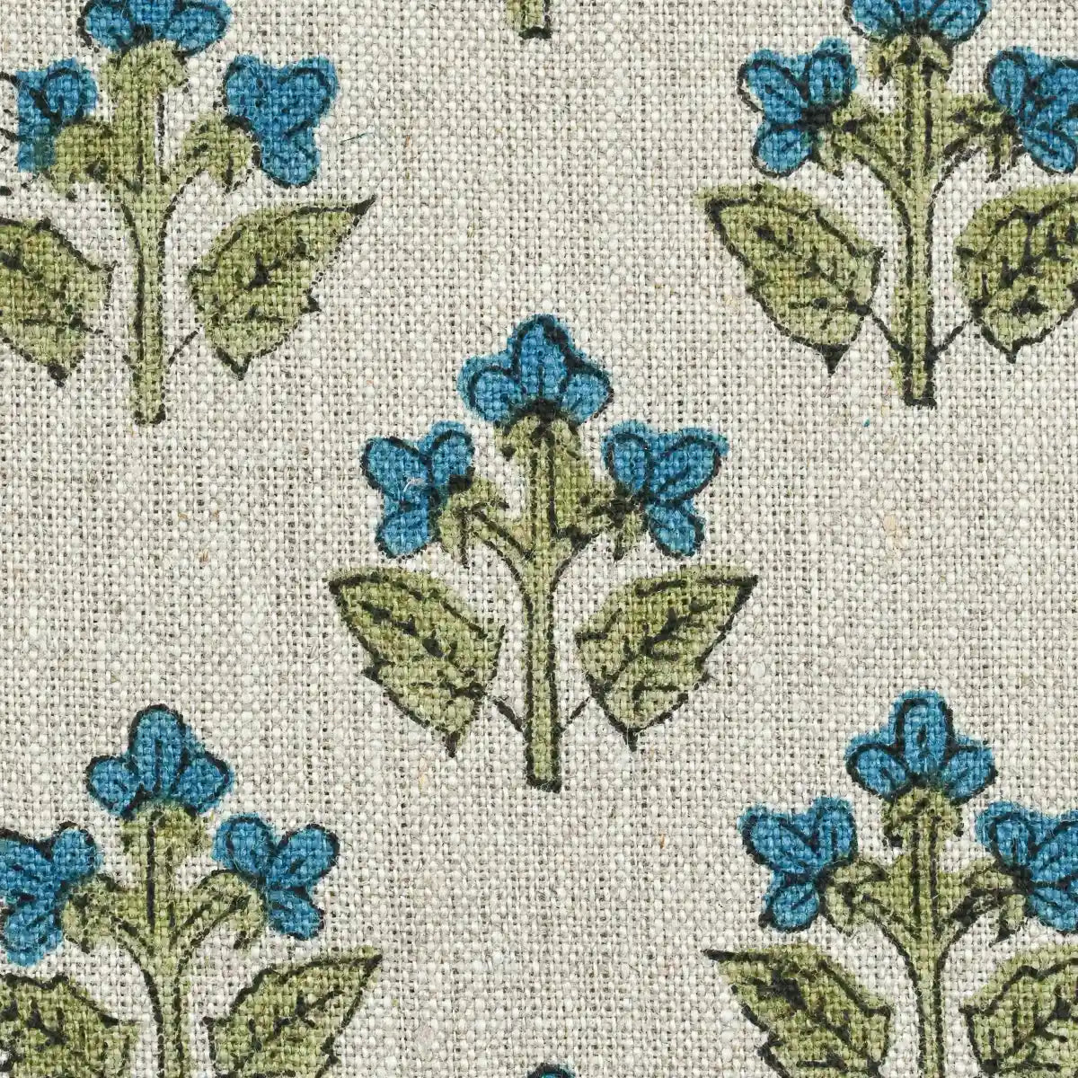 Indral Floral Block Print Linen Fabric