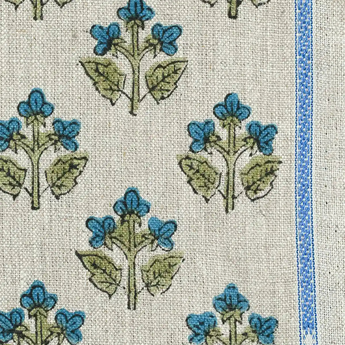 Indral Floral Block Print Linen Fabric