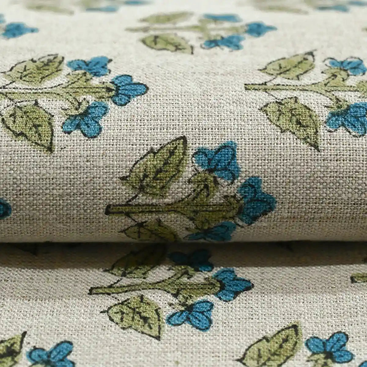 Indral Floral Block Print Linen Fabric