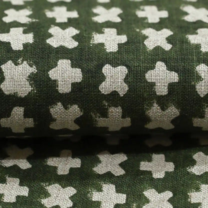 Enoki Geometric Block Print Linen Fabric