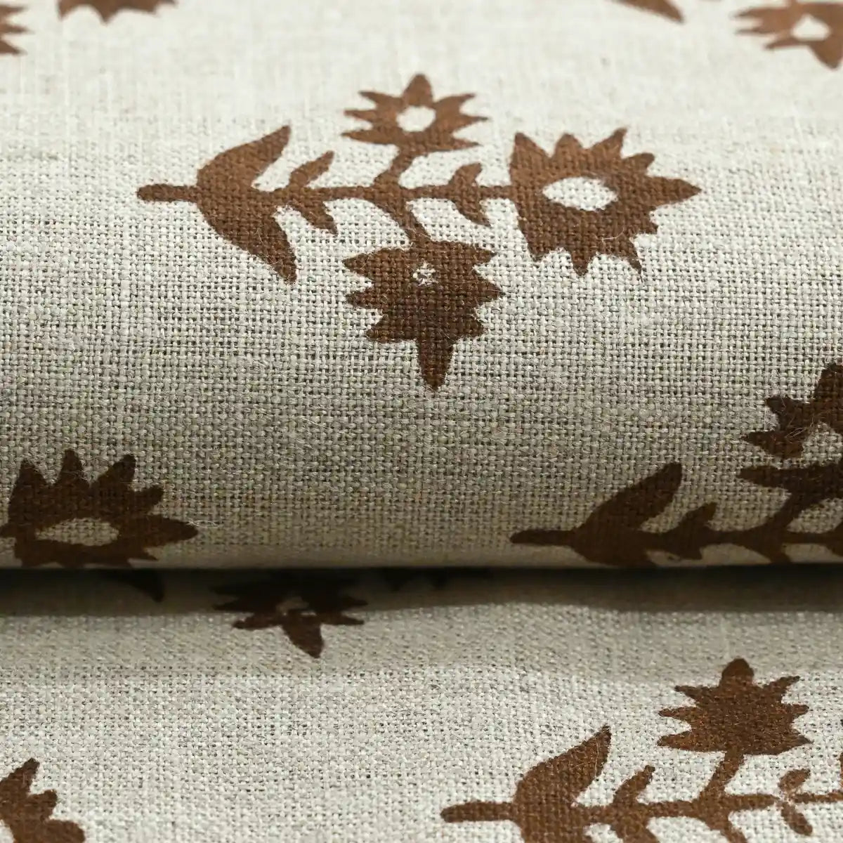 Ninor Floral Block Print Linen Fabric