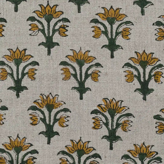 Toroc Floral Block Print Linen Fabric