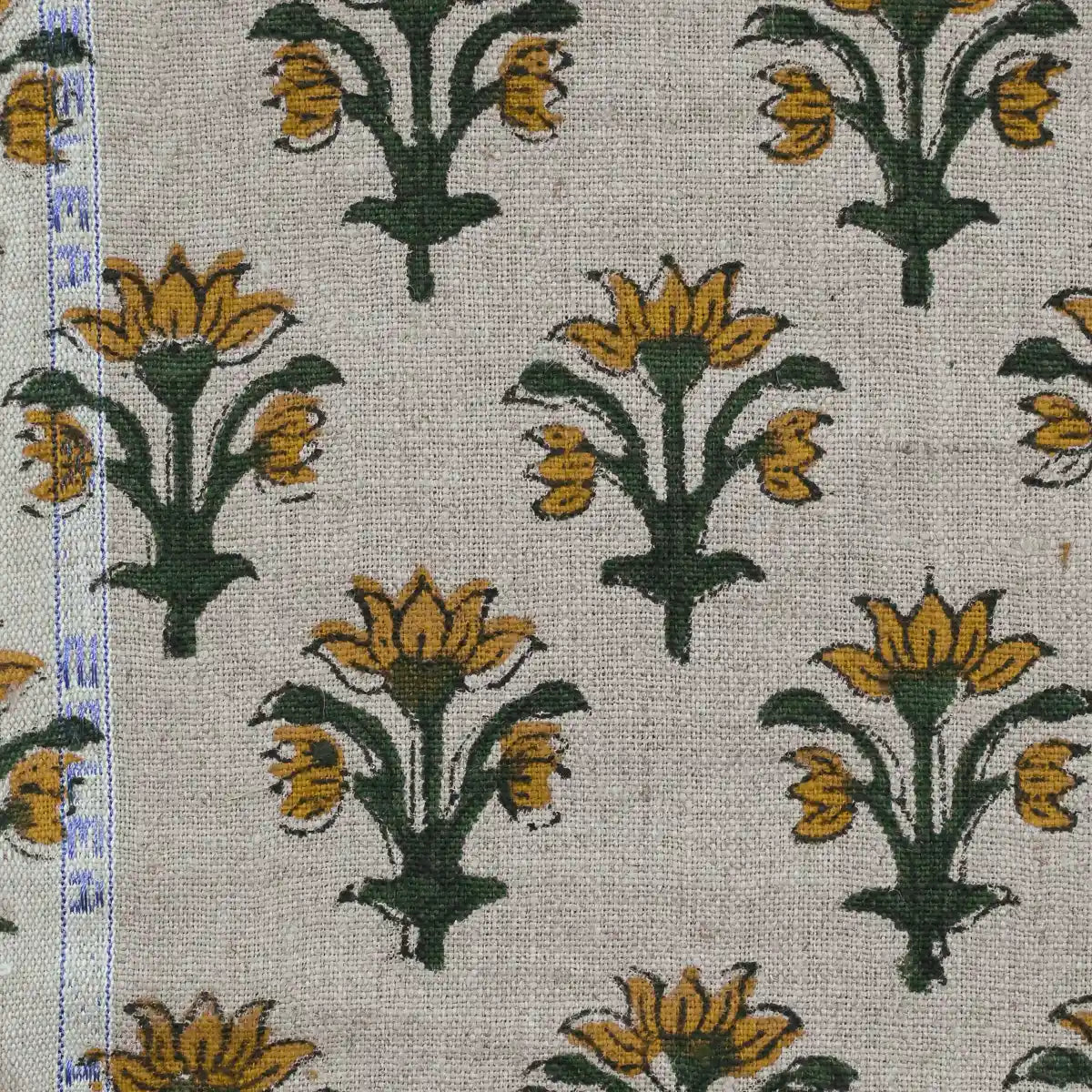 Toroc Floral Block Print Linen Fabric