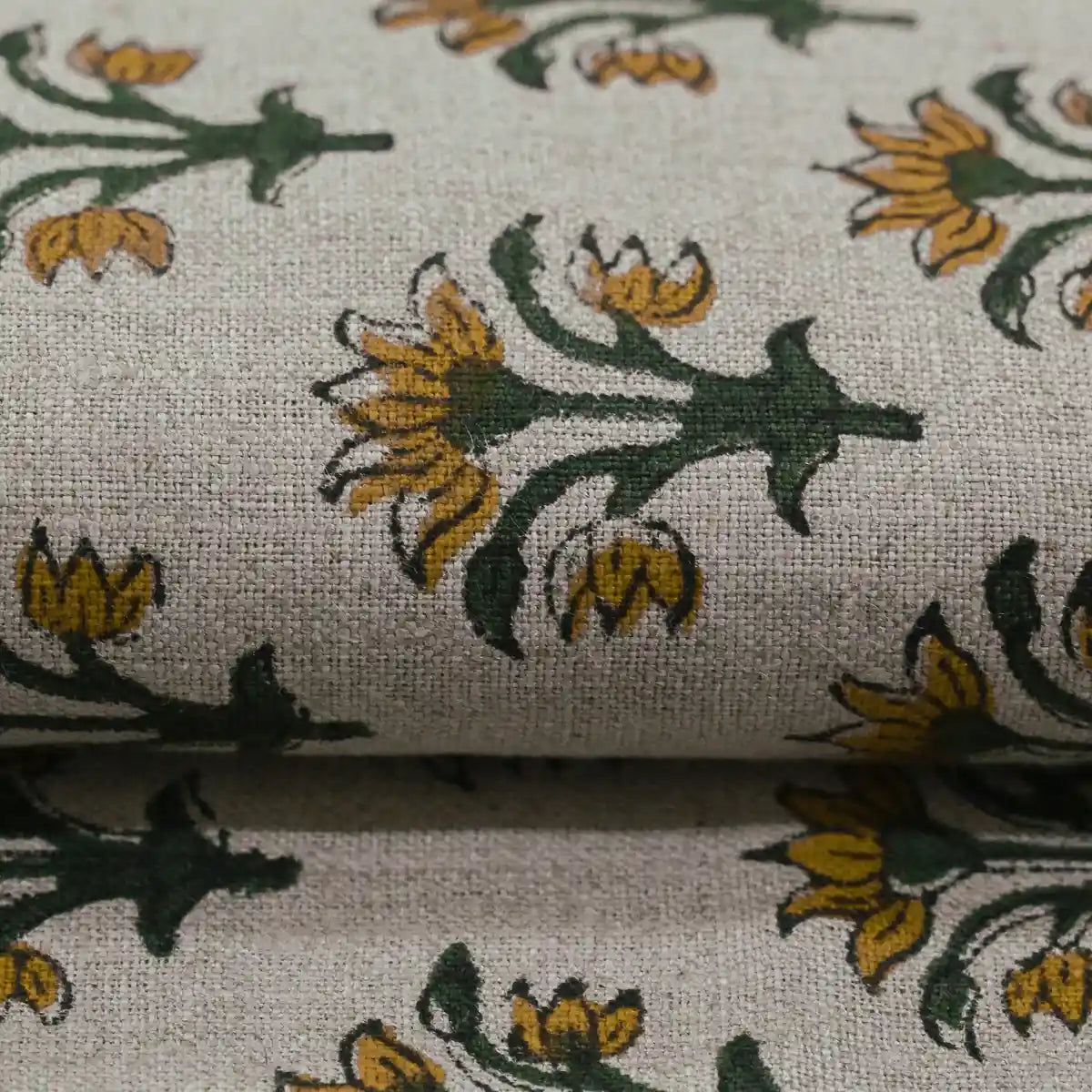 Toroc Floral Block Print Linen Fabric