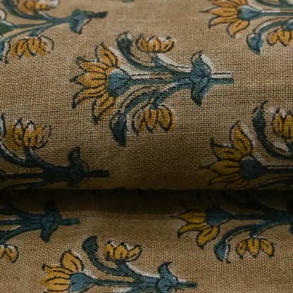 Toroc Floral Block Print Linen Fabric