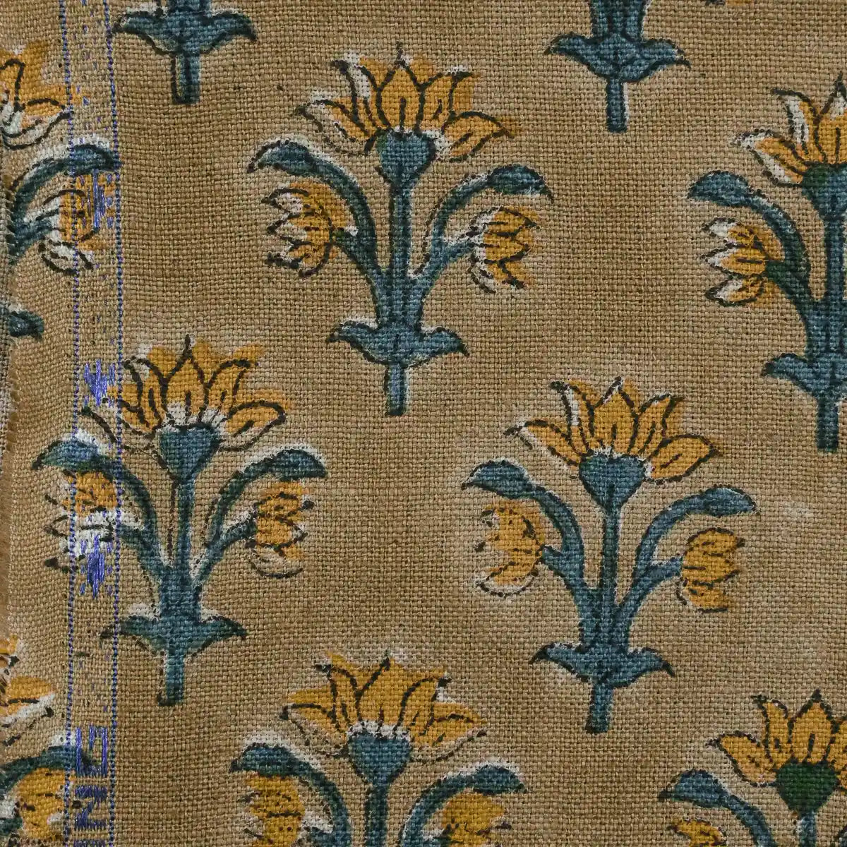 Toroc Floral Block Print Linen Fabric