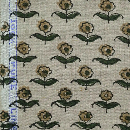 Yrolw Floral Hand Block Print Linen Fabric