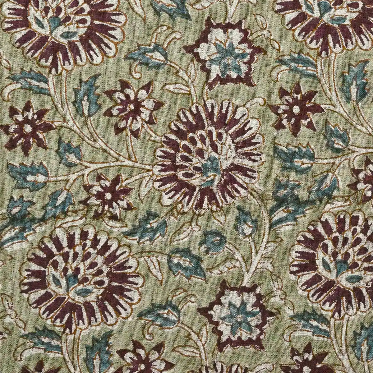 Lillian Floral Block Print Linen Fabric
