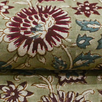 Lillian Floral Block Print Linen Fabric