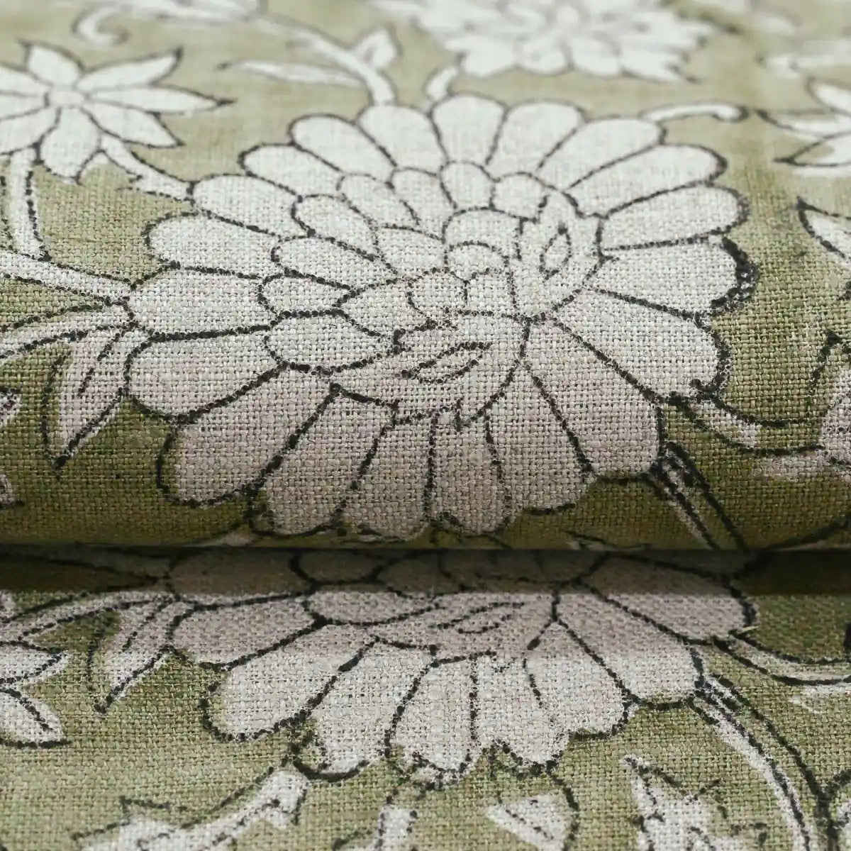 Lillian Floral Block Print Linen Fabric