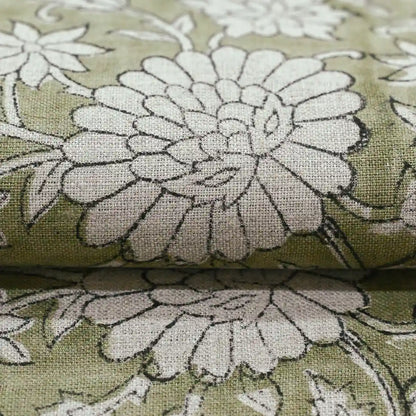 Lillian Floral Block Print Linen Fabric