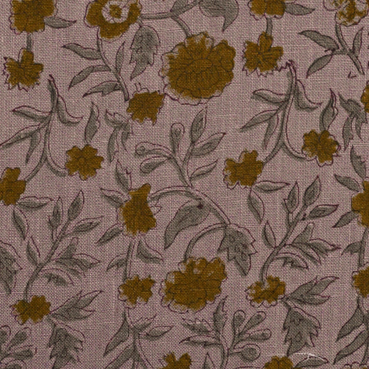 Tanrg Floral Block Print Solid Linen Fabric