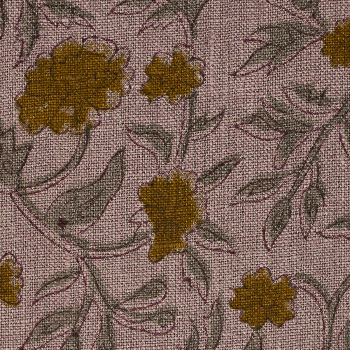Tanrg Floral Block Print Solid Linen Fabric