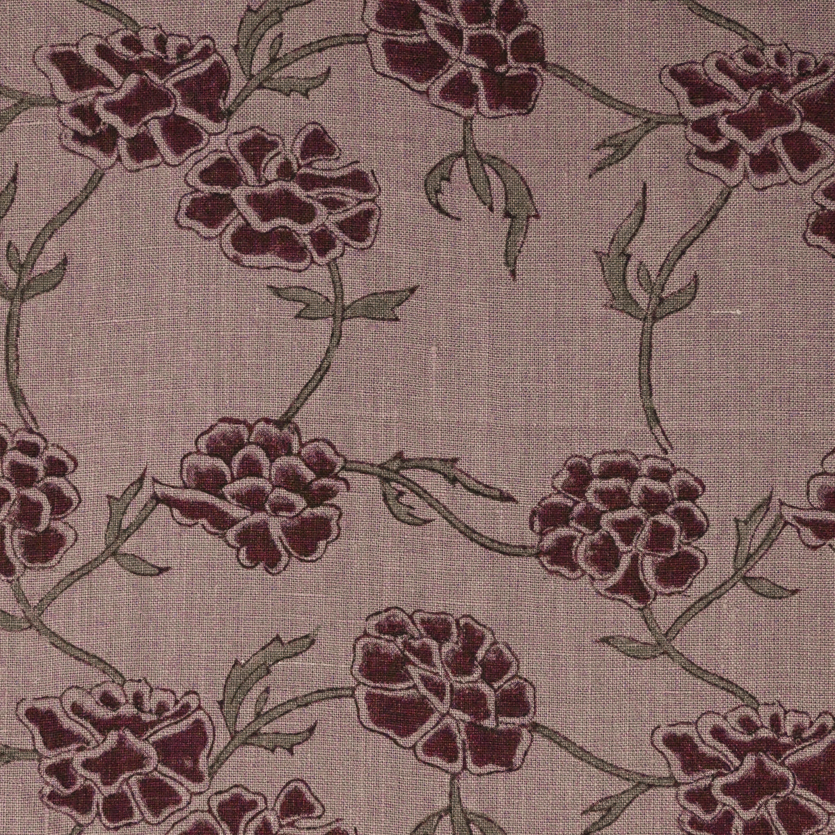 Driftwood Floral Block Print Solid Linen Fabric