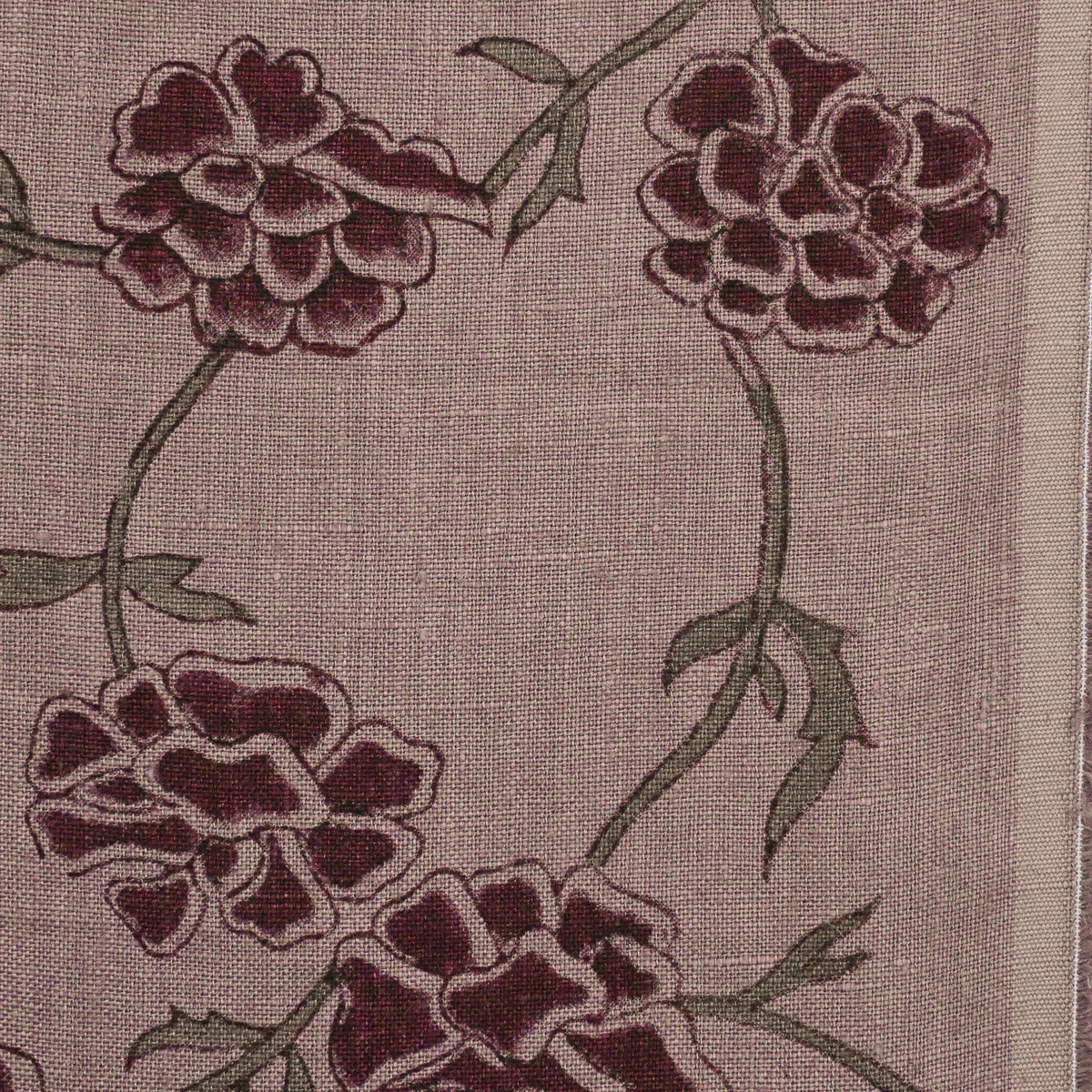 Driftwood Floral Block Print Solid Linen Fabric
