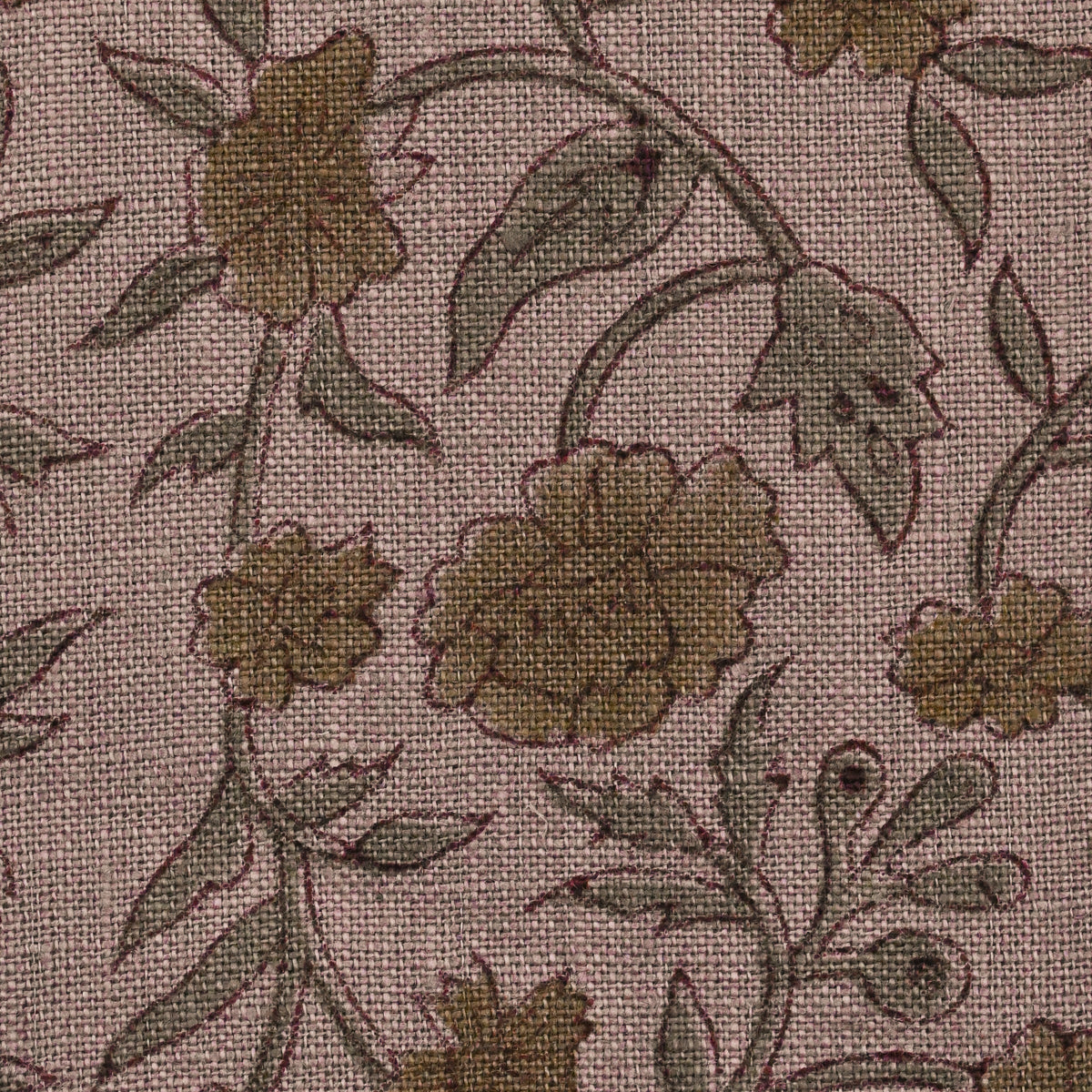Tanrg Floral Block Print Solid Linen Fabric