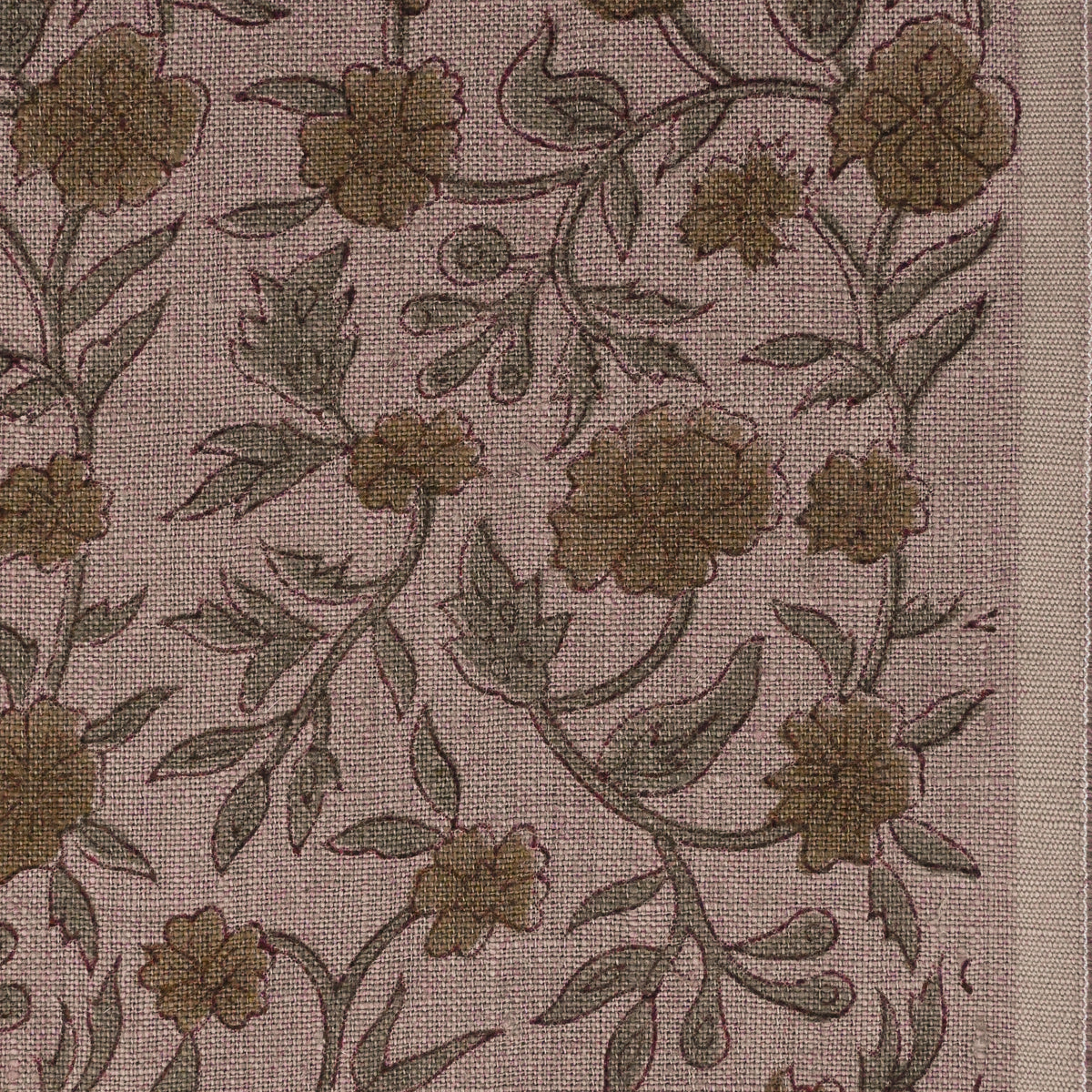 Tanrg Floral Block Print Solid Linen Fabric