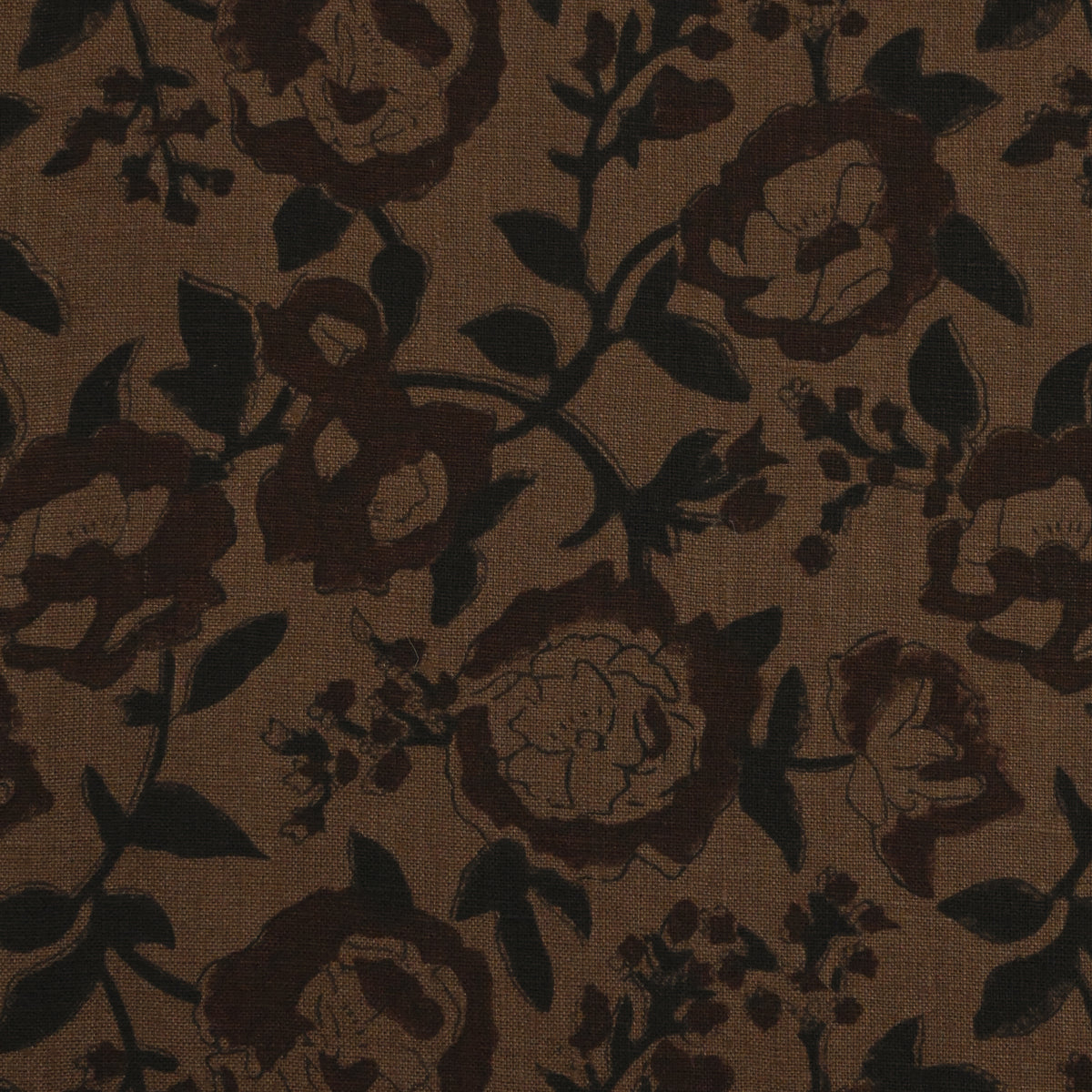 Dune Floral Block Print Solid Linen Fabric