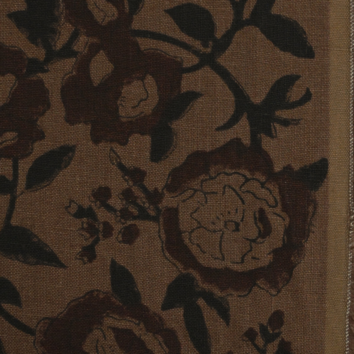 Dune Floral Block Print Solid Linen Fabric