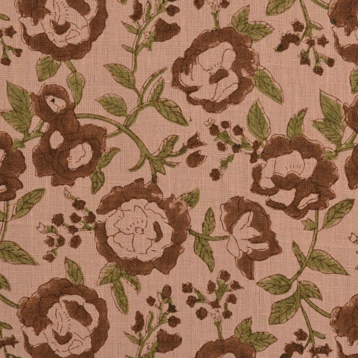 Dune Floral Block Print Solid Linen Fabric