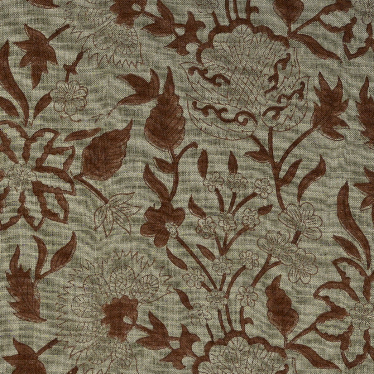 Philip Floral Block Print  Solid Linen Fabric