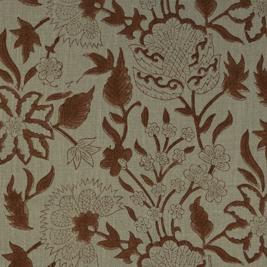 Philip Floral Block Print  Solid Linen Fabric