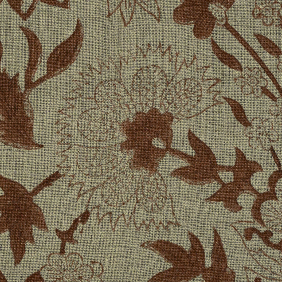 Philip Floral Block Print  Solid Linen Fabric